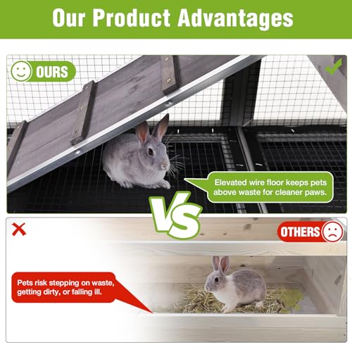 2-Story Rabbit Hutch Indoor Bunny Cage Outdoor Guinea Pig House with Wire Mesh Floor, Leak-Proof Trays, Lockable Wheels for Rabbits, Guinea Pigs, 40.6" L x 26" W x 37.6" H - color: Grey-AIR10