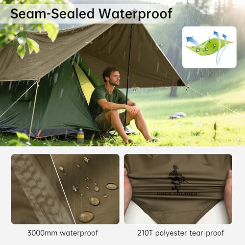 FREE SOLDIER Waterproof Camping Tarp Shelter Awning | Lightweight, Compact, Quick Setup, Waterproof Sun Shelter Campingtarp,For Backpacking, Beach, Travel and Outdoor Activities - color: Olive-green 10×10.5ft