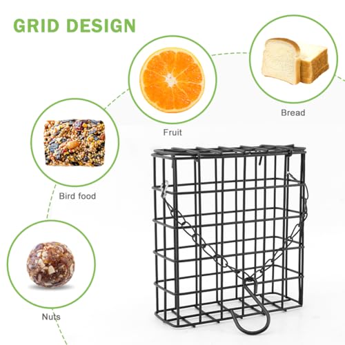 2-Pack Suet Feeder for Wild Birds, Hanging Bird Feeder Cage with Double-Latch, Heavy Duty Suet Holder for Cakes, Outside Suet Bird Feeder for Woodpeckers, Tits & Swallows