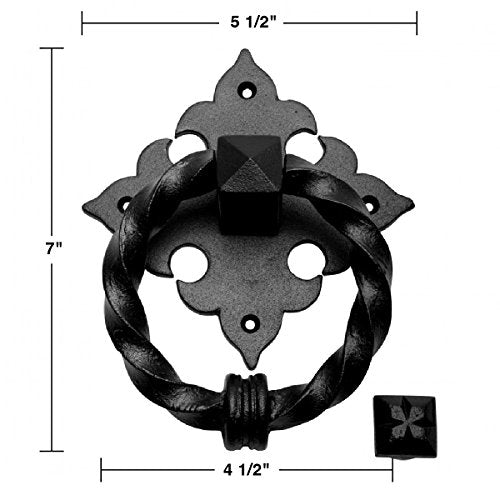 Renovators Supply Manufacturing Door Knockers for Front Door 7 in. Cast Iron Round Door Knocker with Mounting Hardware - color: Black Ring