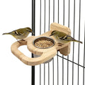 Bird Feeding Cup with Platform, Hanging Stainless Steel Parrot Feeding Bowl, Wooden Perch Stand, Bird Cage Food and Water Feeder for Parakeets, Cockatiels and Lovebirds