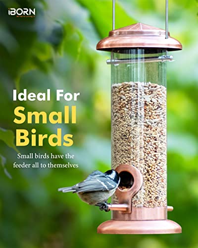 Bird Feeders for Outdoors 9.06" 2 Ports Chew-Resistant, Copper-Plating, 1PK | Metal, Durable Outdoors, Flip-top Easy Refill & Clean, Suits Mixed Seeds, Copper-Plating