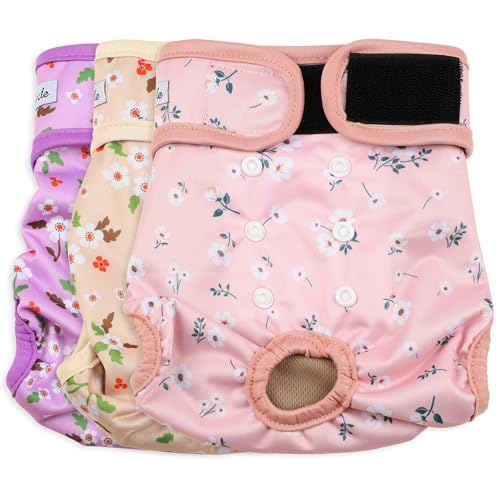 Female Dog Diapers - Premium Reusable Diapers for Doggie in Heat - Highly Absorbent Dog Diapers Female for Pet Incontinence with Adjustable Snaps Flowers, S - color: Floral, size: Small（New Born-11.5“Waist）