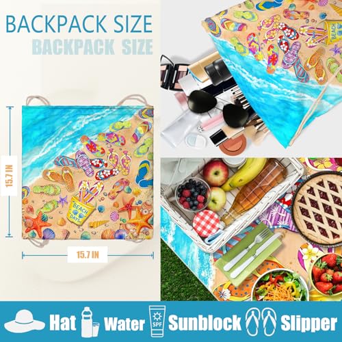 Flip Flops Beach Towel Bag 2 in 1 Colorful Summer Pool Blanket Convertible Drawstring Bag - color: Flip Flops Colorful