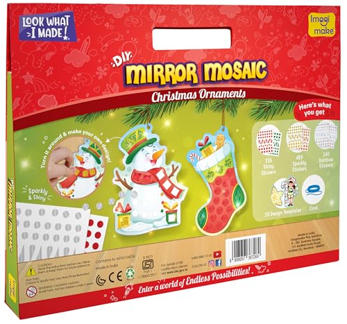 Imagimake Mirror Mosaic - Christmas, 10 Templates, Foil Stickers | DIY Holiday Craft Activity for Kids, Screen-Free Creative Play, Christmas Gift for Girls & Boys Ages 3,4,5,6,7,8 Years Old - style: 5. Christmas