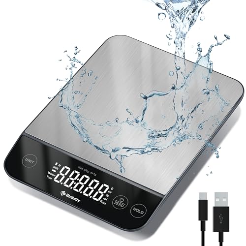 Etekcity 22lb Food Kitchen Scale, USB Rechargeable, IPX6 Waterproof | Digital scale with grams & ounces, 1g precision, 5 weight units, tare, ideal for baking, meal prep, Stainless Steel, Silver - color: Stainless Steel-Silver