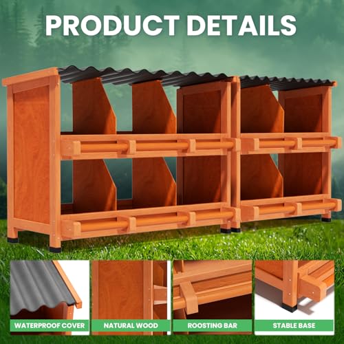 Chicken Nesting Boxes,10 Compartments Wooden Nesting Boxes for Chickens,Laying Nest Boxes for Hens Ducks Poultry Protect Eggs Chicken Coops Easy Egg Collection (10 BOXS) - size: 10 BOXS