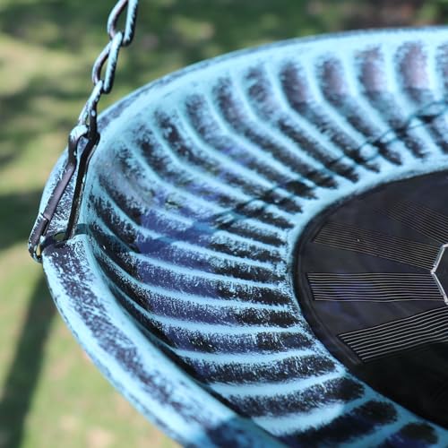 12" Hanging Solar Bird Bath, Metal Solar Bird Bath Fountain (Blue) | Hanging Bird Bath with Solar Fountain, Bird Bath Bubbler or Outdoors Garden, Patio & Yard. - color: B-blue and Black