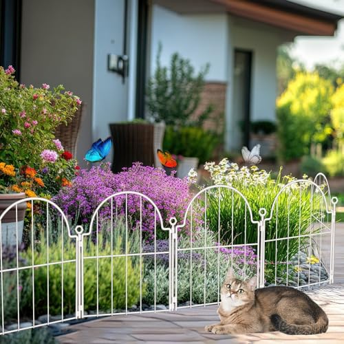 10 Pack White Decorative Garden Fence, 17in(H) x 10ft(L), with Ground Stake | No Dig Garden Fencing Animal Barrier for Dog, Rustproof Metal Fence Panels, Arched Flower Bed Edging Borders for Yard & Patio - color: White, size: 17 in(H)