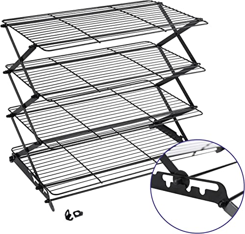 Geesta 2/3/4-Tier Upgraded Collapsible Cooling Rack with Adjustable 3 Setting Design Stackable Roasting Cooking Drying Wire Cooling Rack for Cookies Baking Gifts for Women - color: Black