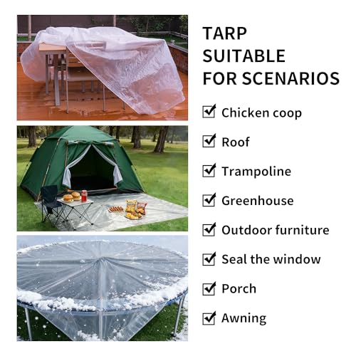TARPAL Clear Tarp 10x20ft Large Tarp Waterproof Clear Plastic Tarps | Tarps With Grommets and Reinforced Edges for Patio,Porch and Outdoor Plant,Chicken Coop,Garden,Cat Litter - size: 10x20FT-Finished Size