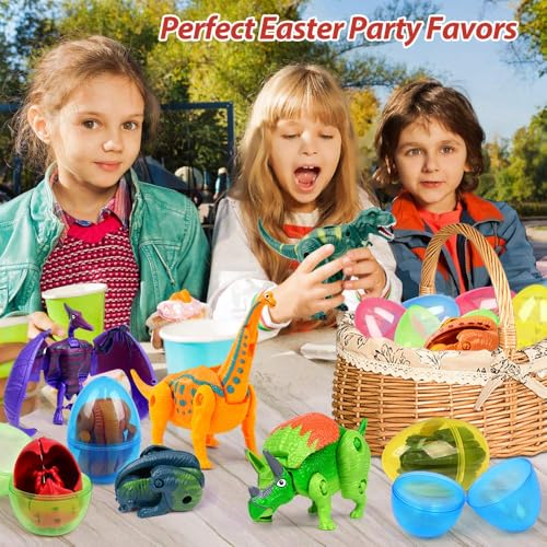 OCATO Easter Eggs Filled Easter Jumbo Eggs Fillers Basket Stuffers Easters | Deformation Dinosaur Egg Plastic Surprise Egg Easters Basket Stuffers Easter Party Favors for Kids Boys Girls Toddlers 6 Pack