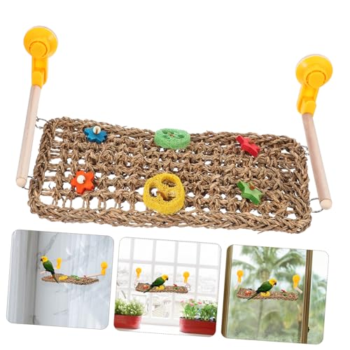 ibasenice Parrot Climbing Rope Net Toy with Suction Cup for Travel Woven Hammock Ladder for Parakeets and Pet Birds Interactive Aerial Design for Cage Exercise and Entertainment