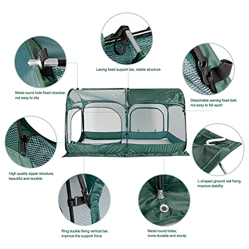 ANC POP Portable Chicken Run Large Pop-Up Chicken Pen for Small Animals Outdoor Gardening Net with 3 Doors and Handbag, Easy to Install and Storage, Green - size: 98.4"L x 49.2"W x 51.2"H