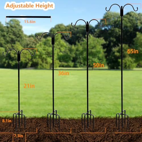 Shepherds Hooks for Outdoor - 65 Inch Adjustable Bird Feder Pole with 5-Prong Base, Heavy Duty Double Garden Hooks for Hanging Plants, Hummingbird Feeders, Solar Lights, Lanterns 2 Pack - color: double hook-65 inch