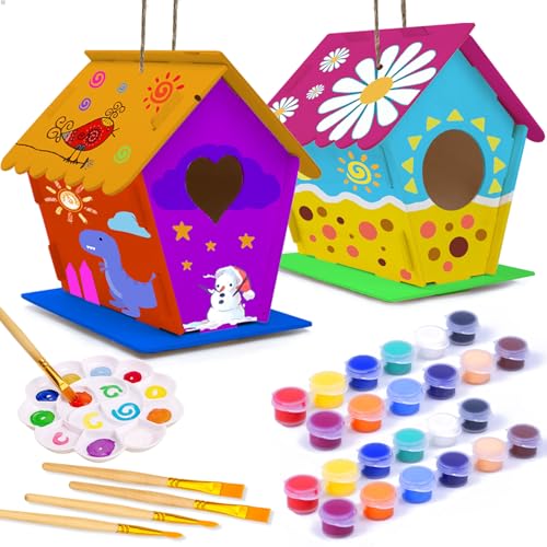 hapray 2 Pack Bird House Kits for Kids, DIY Birdhouse Kit Build and Paint - color: 2 Pack Bird House