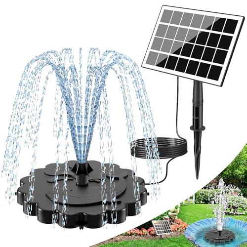 SZMP 3.5W Solar Fountain Pump, All-Glass Panel Solar Water Pump Kit with Stake & 4 Anti-Drift Rods, 9.8FT Cable 8 Nozzles for Bird Bath, Garden, Backyard, Fish Tank