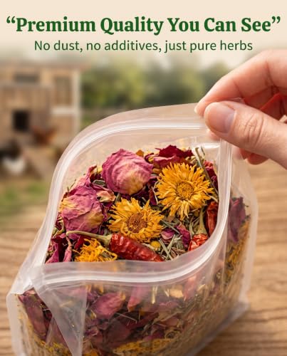 21 Oz Chicken Nesting Herbs, 8 Flowers Premixed Dried Poultry Herb Natural Egg Laying Coop Box Pads Roost House Lime Feed Grit Herbs Bedding Supplies for Chicken Duck Feeder