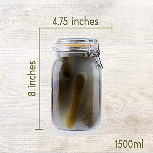 Glass Jar with Airtight Lid 50 oz | Food Storage Jar, Wide Mouth, Leak Proof Kitchen Canister - size: 50 oz