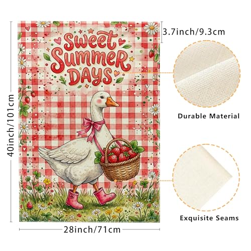 Goose House Flag, Summer Playful Strawberries Basket Summer Red Double Sided Burlap Front Porch Decorative Flags for Outdoor Patio Yard Lawn Entrance Balcony 28x40 Inch - size: 28x40 Inch
