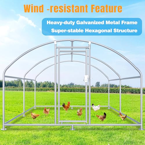 Large Metal Chicken Coop, Chicken Runs for Yard with Cover Walk-in Poultry Cage for 10 20 Chickens, Chicken Pen Duck Coop with Round Water-Resident Top and Feeding Door, Hen House 12.8Lx9.84Wx6.23H FT - size: 153.6"L x 118.1"W x 74.8"H