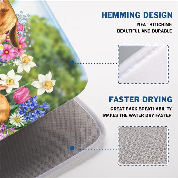 Easter Bunnies Eggs Dish Drying Mat for Kitchen Counter,Spring Colorful Flowers Drying Mat 18 x 24 Inch with High Absorbent Microfiber Drainer Mat for Coffee Bar - color: Bunnies, size: 18" x 24"