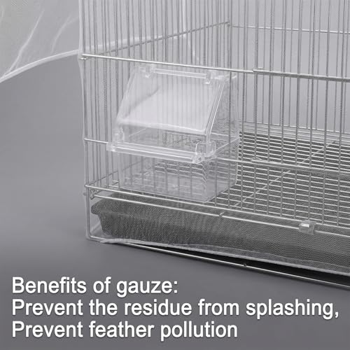 2 Pcs Bird Cage Seed Catcher,Adjustable Elastic Bird Cage Skirt Breathable Nylon Mesh Seed Catcher for Birds Cages Budgie Parrot Parakeet Enclosures(Black,White)