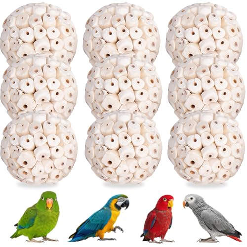 9 Pack Bird Toy Sola Balls, Natural Parrot Soft Chew Shredding & Foraging Toy, Bird Foot Balls for Cockatiel Conure Quaker Budgie Parakeet Bunny Guinea Pig Chinchilla Rabbit - size: 9
