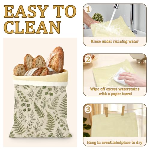 2 Pack Beeswax Linen Vintage Fern Bread Bags, Botanical Leaves Reusable Fresh Keeping Bags for Sourdough & Baguette, Freezable Portable Bread Storage Container 17×13'' - color: Vintage Fern Botanical