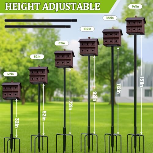 Yaocom 2 Pack 12ft Telescoping Bat House Purple Martin House Pole - Supports 5kg, Anti-Oxidation Steel with Heavy Duty 5-Claw Base & 2 Mounting Platforms, Outdoor Use