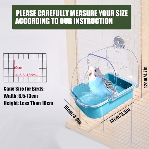 Bird Bath for Cage, Cleaning Pet Supplies Cockatiel Bird Bathtub with Hanging Hooks for Little Bird Parrots Spacious Parakeets Portable Shower for Most Birdcage(Blue) - color: blue