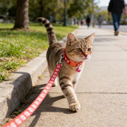 Puppy Collar and Lead Sets, Dog Collar with Bells for Small Dogs Pawprint Adjustable Cat Collar with Bell for Tiny Little XXS XS Extra Small Breed Pets Dogs Kittens Girls Female - color: watermelon