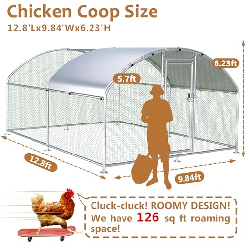 Large Metal Chicken Coop Run, 12.8x9.8x6.2 ft Chicken Runs for Yard with Cover, Walk-in Chicken Pen for 12–18 Hens, Anti-Rust Poultry Cage with Stable Wind-Resistant Dome Roof Design - color: Dome Roof, size: 153.5"L x 118.1"W x 74.8"H