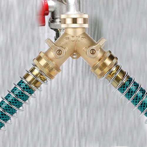 Triumpeek 3/4" Brass 2 Way Hose Splitter, Brass 2 Way Garden Hose Connector with 2 Pcs Garden Hose Coiled Spring Protectors and 6 Rubber Washers | Brass 2 Way Garden Hose Connector, 2 Pcs Garden Hose Coiled Spring Protectors, 6 Rubber Washers - style: 1Y