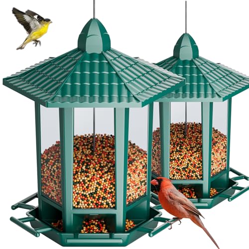 Birdream 2 Pack Bird Feeders for Outdoor Hanging, Retro Pagoda Design Fun Installation Bird Feeder, Attracting Wild Birds Chickadees Goldfinches Cardinals Finches and Sparrows - Green - color: Green, size: 2 PACK