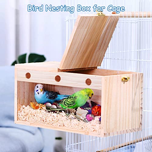BNOSDM Parakeet Nesting Box Transparent Bird Nest Breeding Box with Perch Wood Bird House for Cage Cockatiel Budgie Lovebirds Conure Finch Parrot Small to Medium Birds (M) - size: Medium