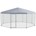 PawHut Large Chicken Coop Polygon Shaped Walk in Fence Cage 17.1'x15.7'x9' | Metal Chicken Run with Waterproof and Anti-UV Cover, Hen House for Outdoor and Yard Farm Use, 1" Dia