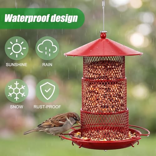 SiliFine 2 Pack Red Metal Bird Feeder for Outdoor Hanging 4 Lbs Large Capacity Squirrel Proof Wild Bird Feeder Heavy Duty Metal for Finch Cardinal Blue Jay Outside Garden Yard Decor
