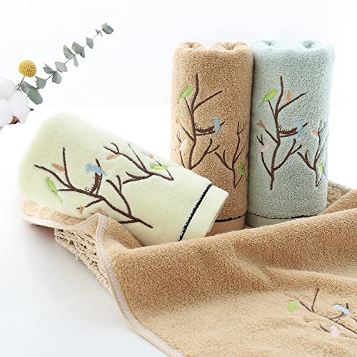 Hand Towels Set of 2 Embroidered Bird Tree Pattern 100% Cotton Absorbent Soft Decorative Towel for Bathroom (Aqua Green) - color: 2 Aqua Green, size: 13.8 x 29.5