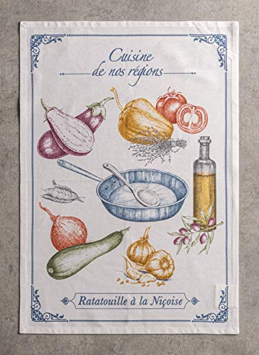 Maison d' Hermine Kitchen Towels Set of 3 Reusable 100% Cotton 27.50" x 20" | Cloth Tea Dish Towels Absorbent with Hanging Loop for Kitchen Dining Party Wedding Hotel Home Spring Summer - Gastronomie - color: 051 - Gastronomie