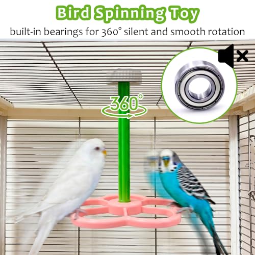 Washable Bird Spinning Perch Toy, with 1.8'' Washer Fit Most Cages | 360° Rotation Perch with Anti-Slip Texture, Sturdy Hanging Parakeet Cage Toy for 1-2 Birds Cockatiels Budgies Lovebirds - color: Pink