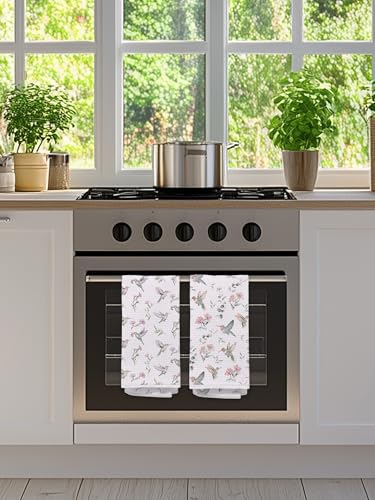 Spring Floral Hummingbird Kitchen Towels Set of 2- Farmhouse Botanical Bird Hand Towels for Bathroom Kitchen, Cottagecore Pink Flower Decorative Dish Tea Towel Dishcloth613 - color: Hcolor003