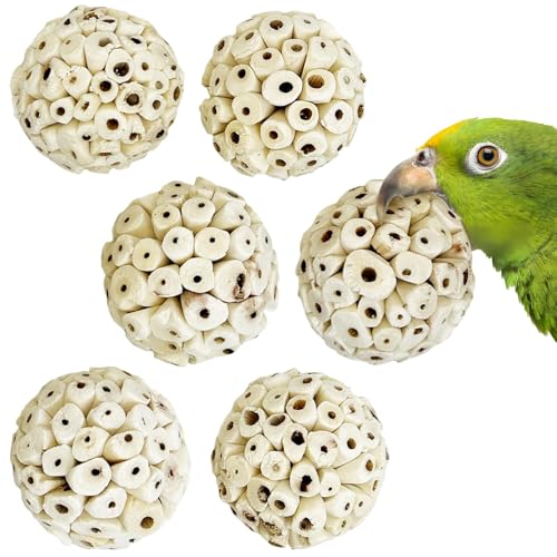 PINVNBY 6 Pack Small Sola Balls Bird Toys 2.36" Soft & Chewable Bird Chew Ball Natural Sola Plant Lightweight Shred Toy for Parakeet Cockatiel Lovebird Budgie and Similar Sizes Pets