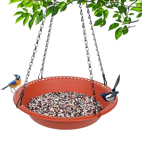 Large Hanging Bird Feeder Tray 14 inch with Drainage Holes Fit Most Seed, Bird-Feeder Hanging for Garden Yard Outside, Terracotta - color: Terracotta, size: 14 inch
