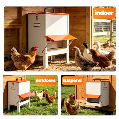 30lb Metal Hanging Automatic Chicken Feeder Duck Feeder for Outside Gravity Trough Large Outdoor Duckling Feeders no Waste Raised Auto Turkey Poultry Feeder Chicken Food Dispenser for Coop