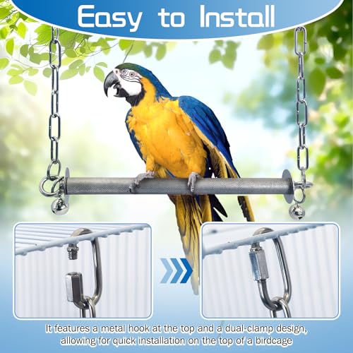 Bird Swing Stainless Steel Parrot Swing Parakeet Perch Stand Toy Hanging Birdcage Accessories for Parakeets Cockatoos, Green Headed Parrots Macaws African Grey Parrots