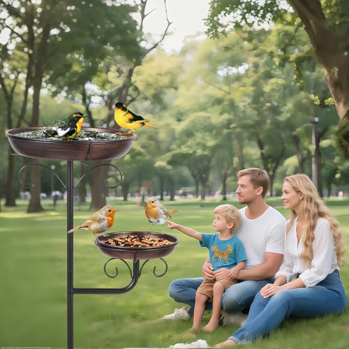 42" Large Freestanding Metal Bird baths for Outdoors Bird Feeder Ground for Garden Decor, Removable Bowl with Strong 5 Stakes, Bird Bath for Outside, Ground Mounted Birdbaths for Pation Backyard Lawn