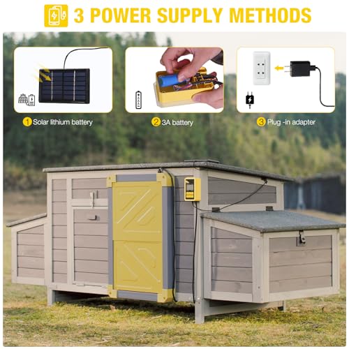 Aivituvin Automatic Chicken Coop Door Opener with Heating and Anti-Pinch Function Solar Powered Auto Chicken House Run Door（Grey） - color: Grey and yellow, size: 22.4"L x 2.0"W x 16.6"H