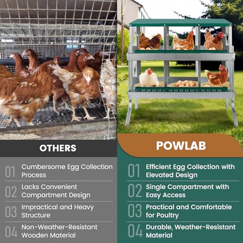 6 Compartment Chicken Nesting Box with Elevated Metal Legs Heavy | Protect Eggs Under Lid; Support Poultry Nesting; Slide Tray For Cleaning; Improve Nest Cleanliness; Metal Poultry Nest Box - color: Green&Silver