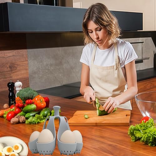 Silicone Egg Boiler Rack, Freestanding Egg Boiler,egg boiler holder,Silicone Boiled Egg Cooker,Storage and Egg Rack for Making Soft or Hard Boiled Eggs,Holds 6 Eggs, for Cooking Kitchen Gadget, Gray